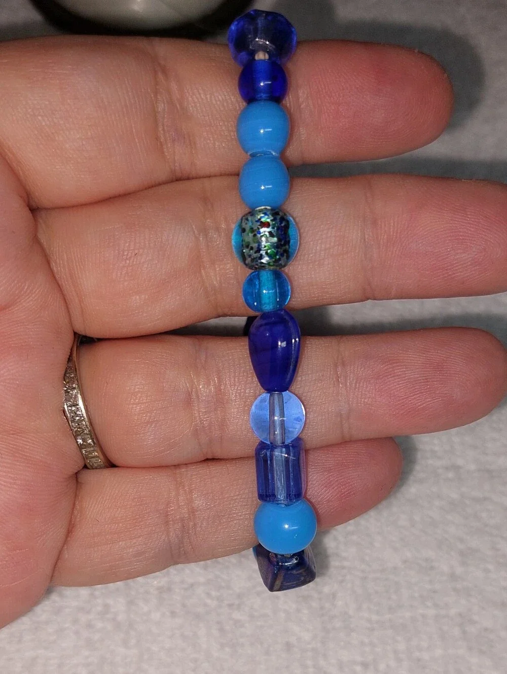 Blue Mixed- Glass Bead Women's Bracelet Stretch 6-7 Inch Handmade